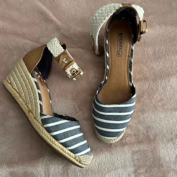 Sperry Shoes - Sperry navy and white espadrille wedge size 7